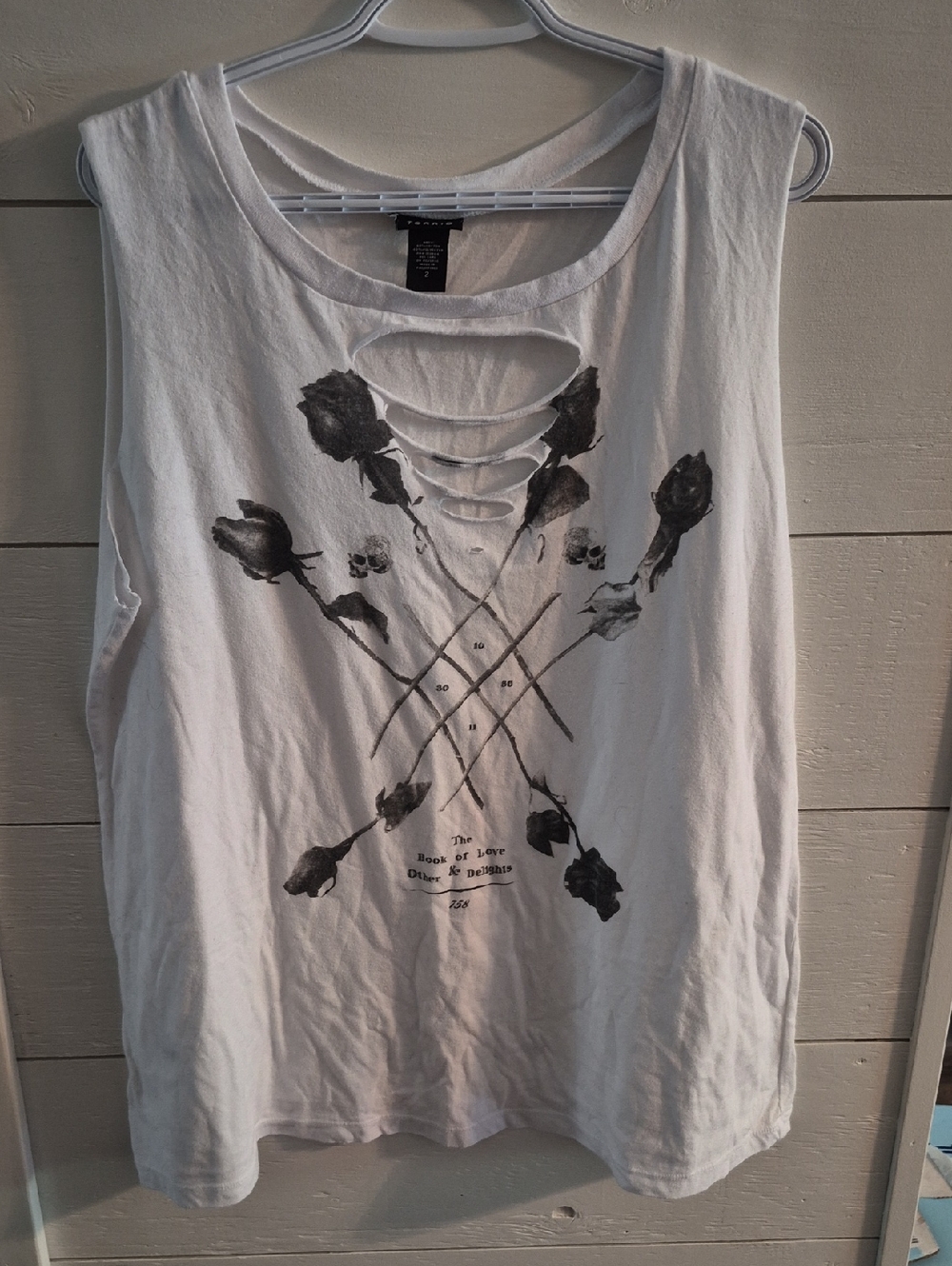 Torrid White Tank with Black Rose Graphic.